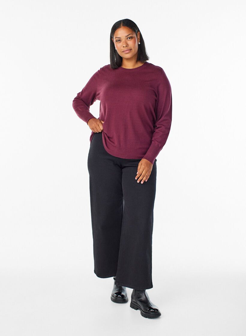 FLASH - Stickad blus med rund hals, Röd, Model image number 1