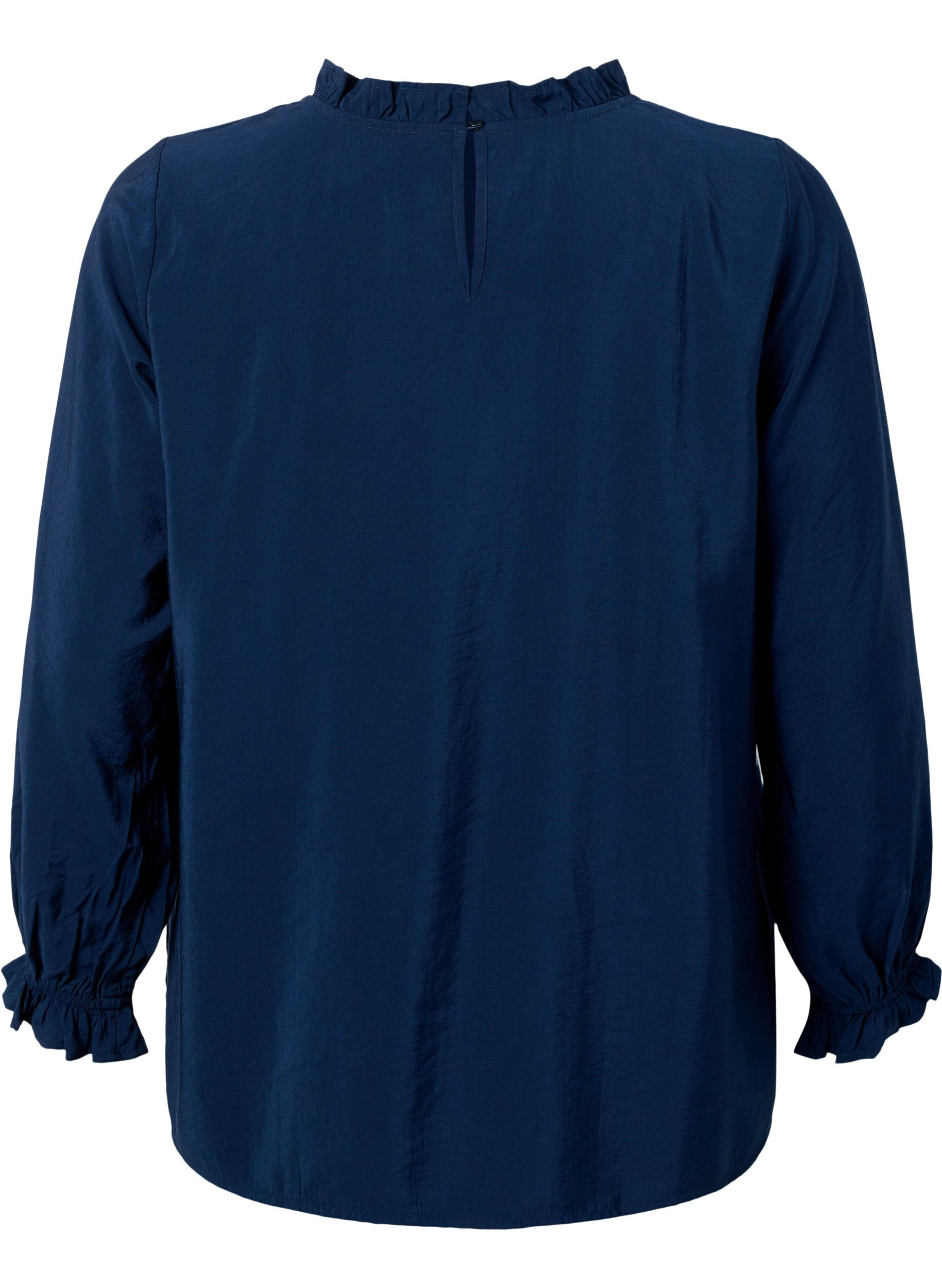 Zizzi L&aring;ng&auml;rmad viskosblus med volanger, Total Eclipse, Packshot image number 1