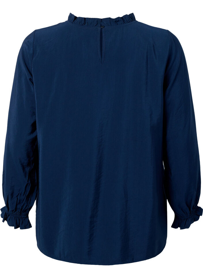 Långärmad viskosblus med volanger, Total Eclipse, Packshot image number 1