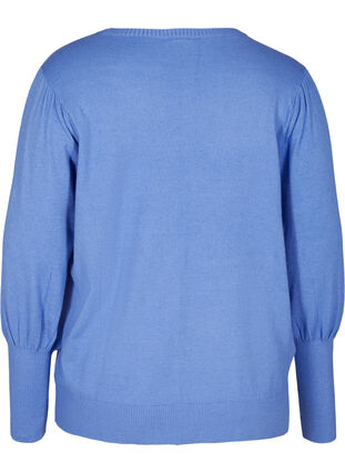 Stickad tröja med rund halsringning och ballongärmar, Ultramarine Mel., Packshot image number 1