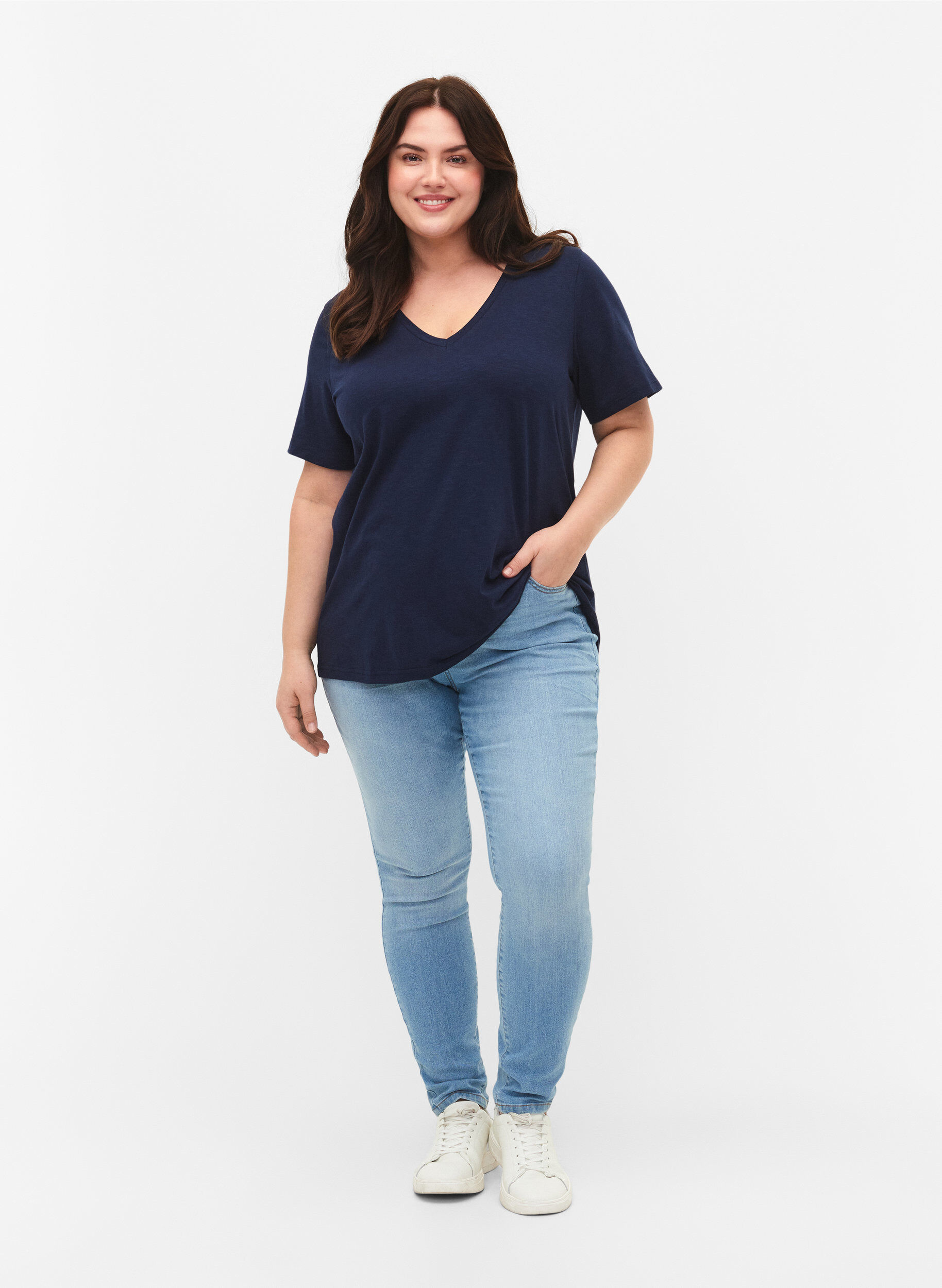ZizziV-ringad bas t-shirt med korta &auml;rmar, Bl&aring;, Model image number 1
