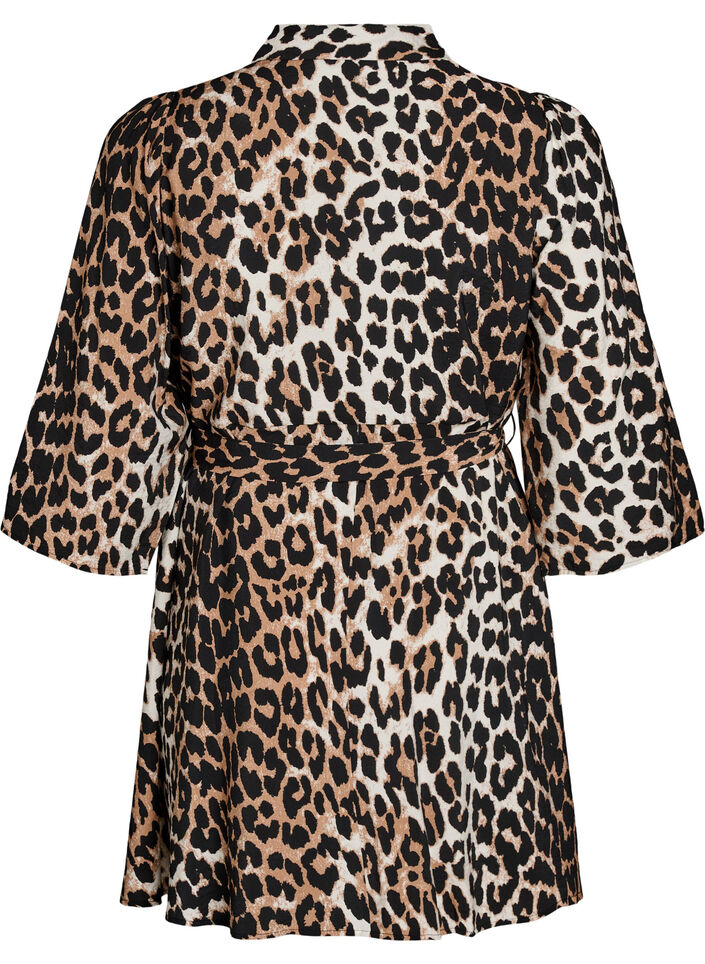 M&ouml;nstrad tunika med knytsk&auml;rp och 3/4-&auml;rmar, Brun, Packshot image number 1