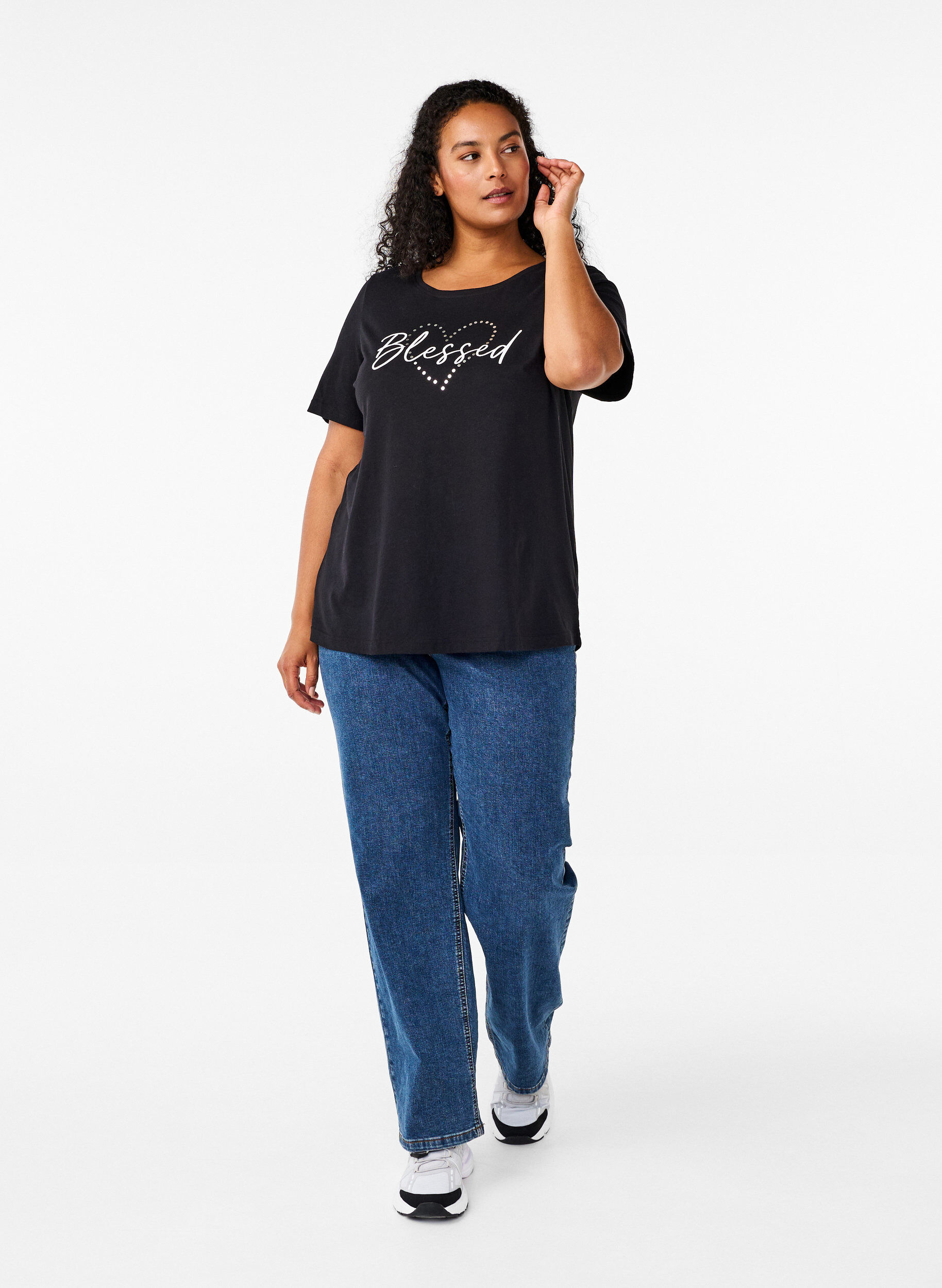 Zizzi FLASH - T-shirt med tryck, Svart, Model image number 1