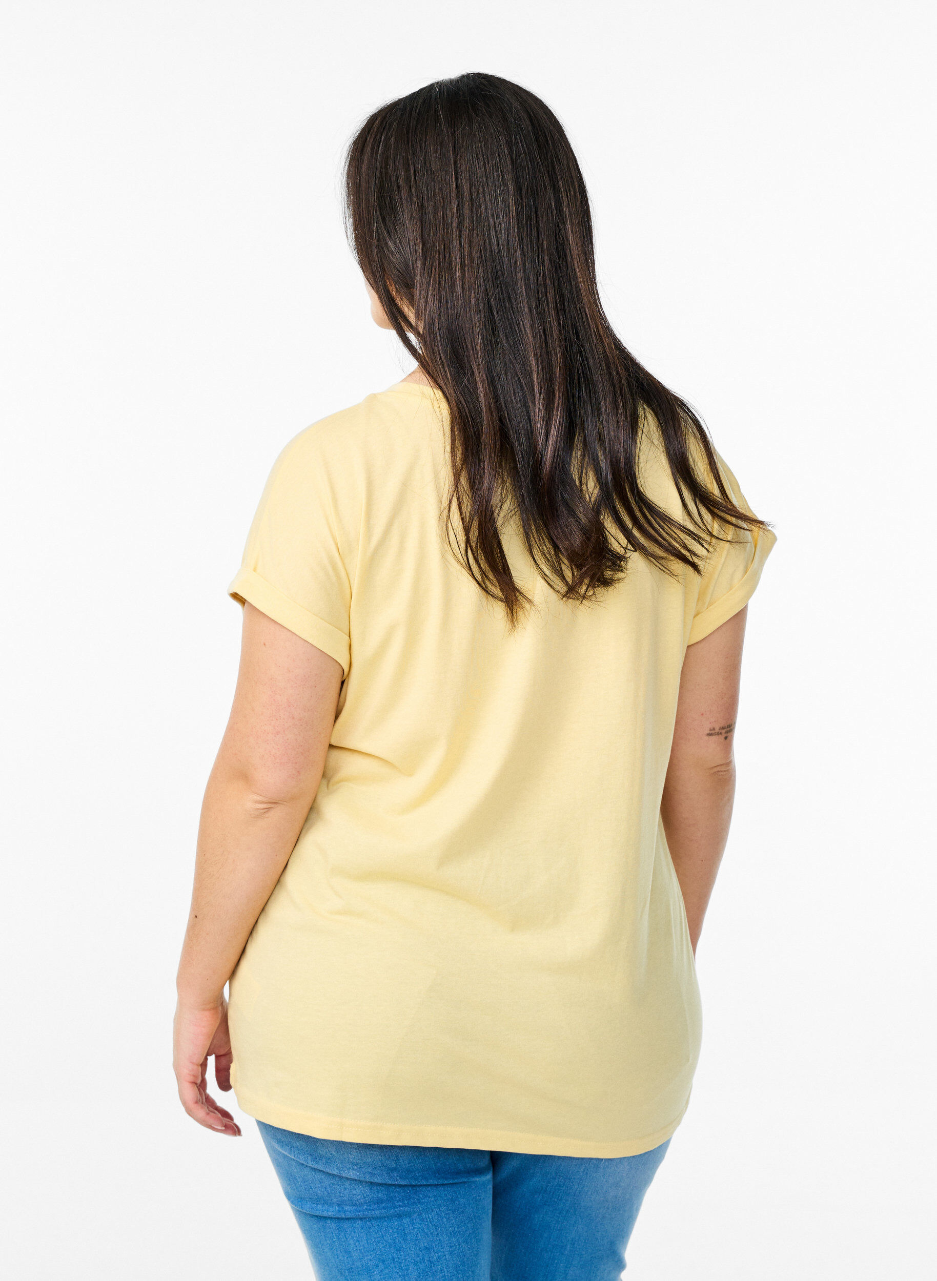 ZizziKort&auml;rmad t-shirt i bomullsblandning, Gul, Model image number 2