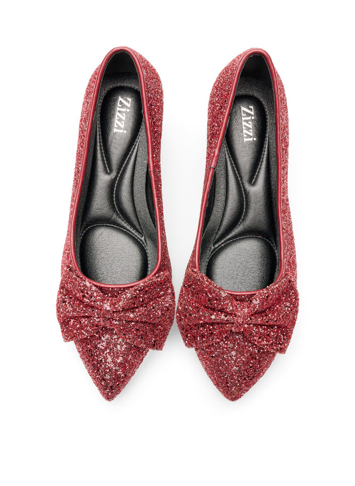 Glittrig pumps med rosett, R&ouml;d, Packshot image number 2