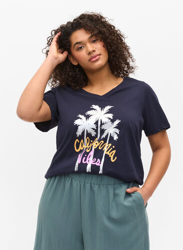 V-ringad t-shirt i bomull, Night Sky California, Model image number 0