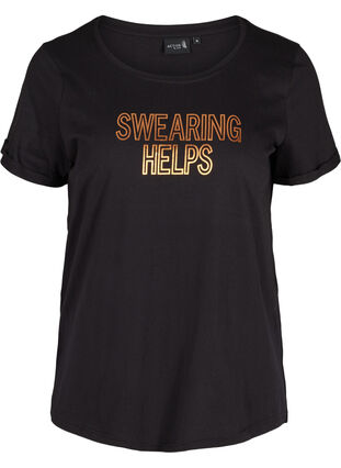  T-shirt till träning med print, Black Swearing, Packshot image number 0