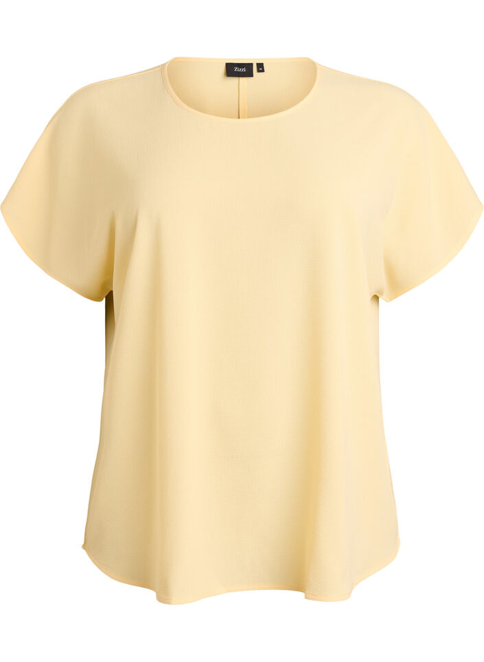 Blus med korta &auml;rmar och rund halsringning, Gul, Packshot image number 0