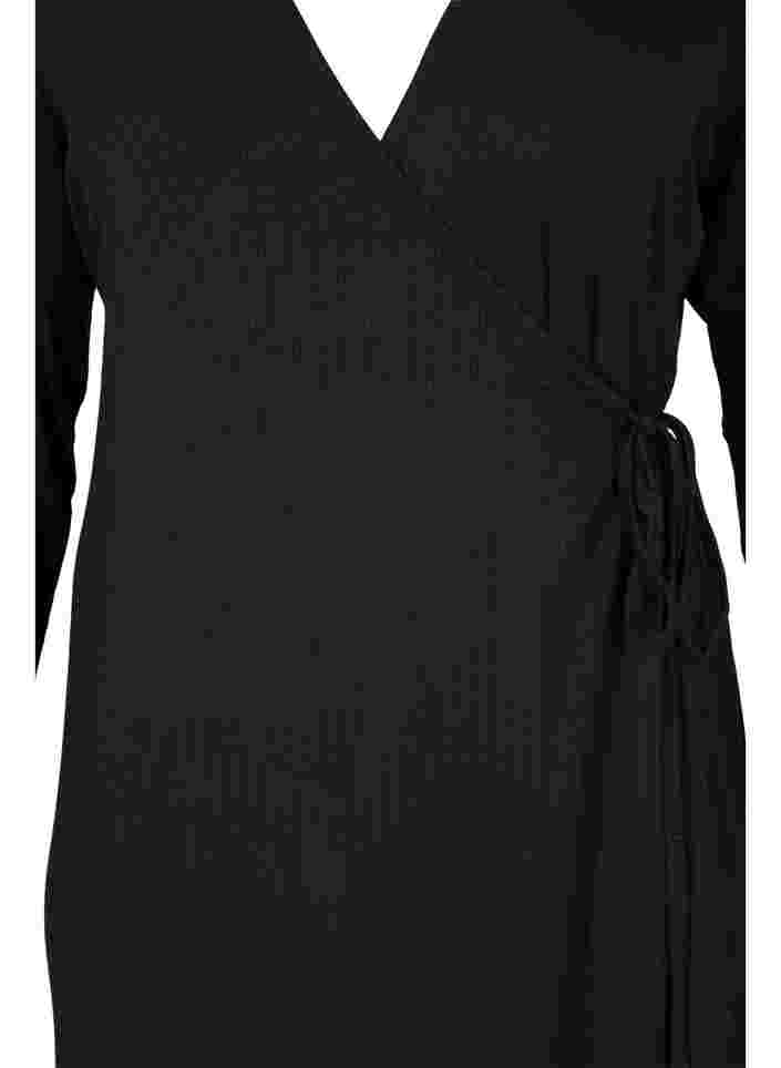 Långärmad omlottklänning i viskos, Black, Packshot image number 2