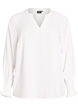 Blus med smockade manschetter och v-ringning, Vanilla, Packshot image number 0