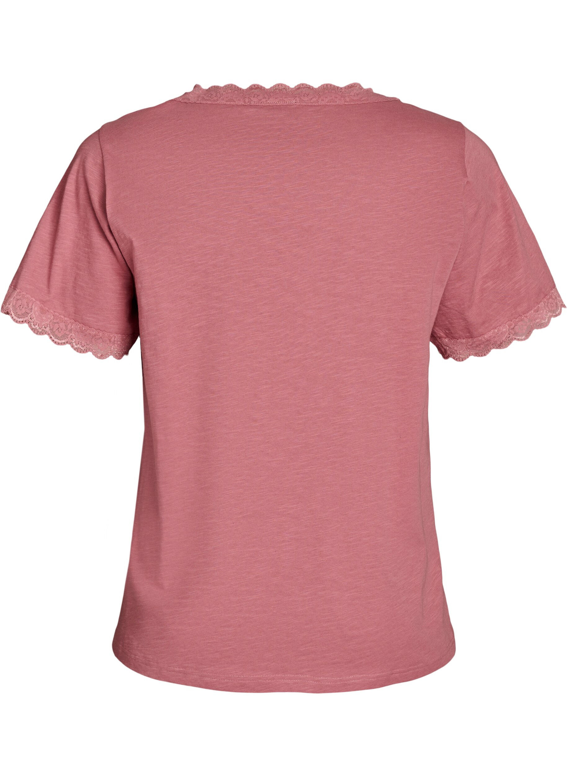 Zizzi T-shirt med spetskant, Rosa, Packshot image number 1