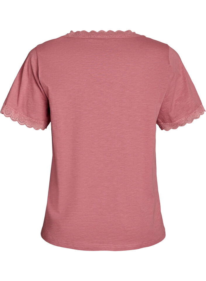 T-shirt med spetskant, Rosa, Packshot image number 1