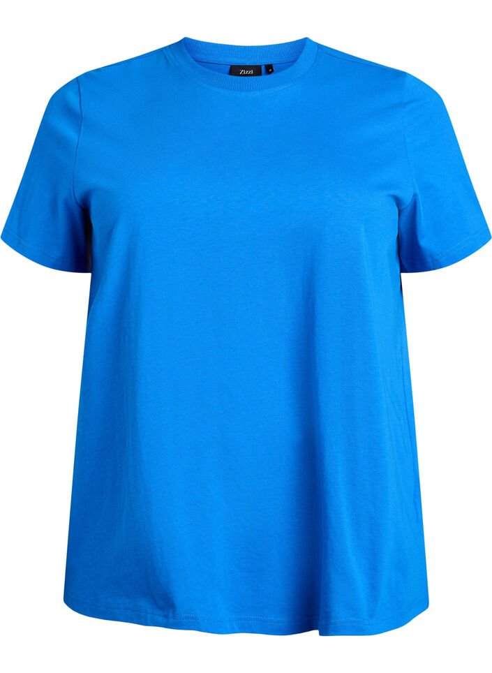 Enkel t-shirt i bomull med rund halsringning, Bl&aring;, Packshot image number 0