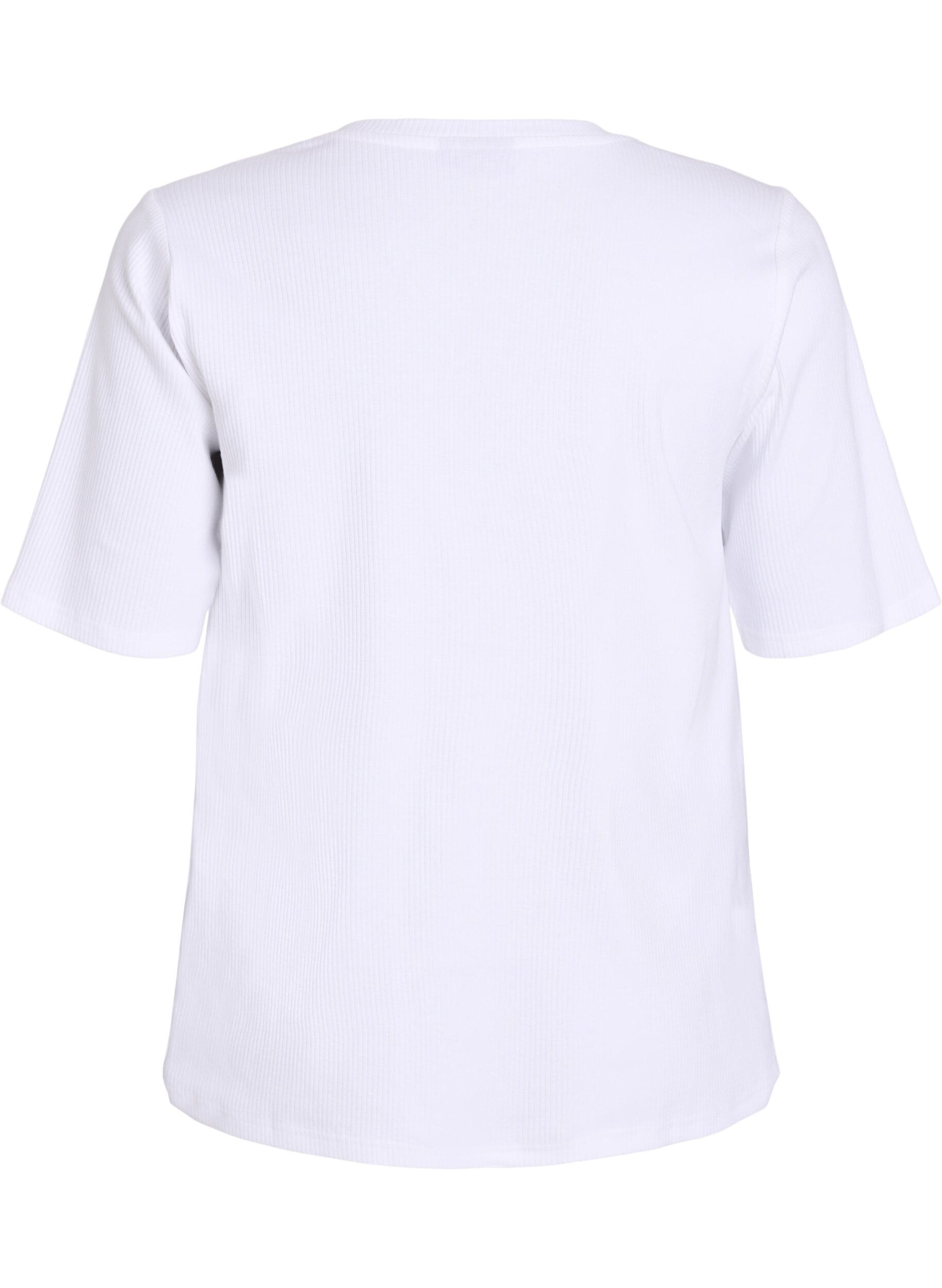 Zizzi Blus i ribbad jersey med korta &auml;rmar, Vit, Packshot image number 1