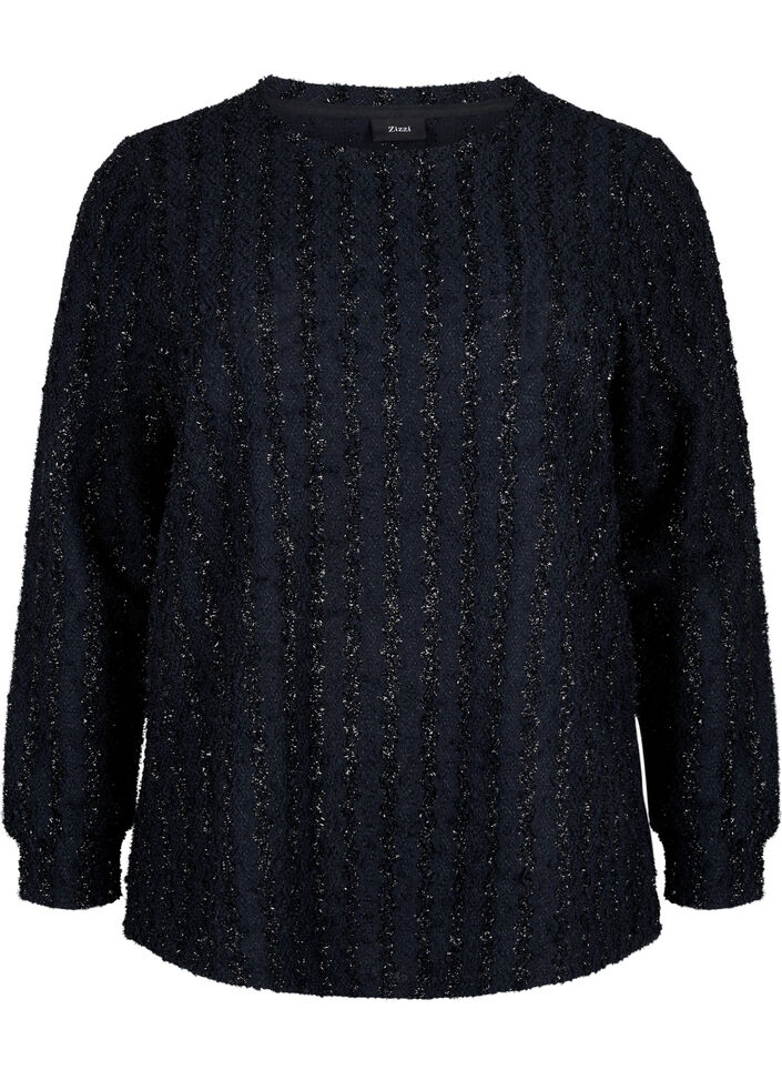 Blus med skimrande struktur, Svart, Packshot image number 0