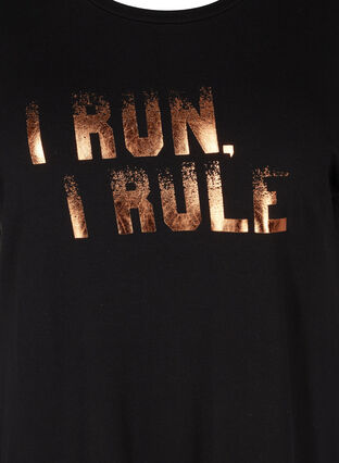T-shirt till träning i viskosmix med tryck, Black I Run, Packshot image number 2