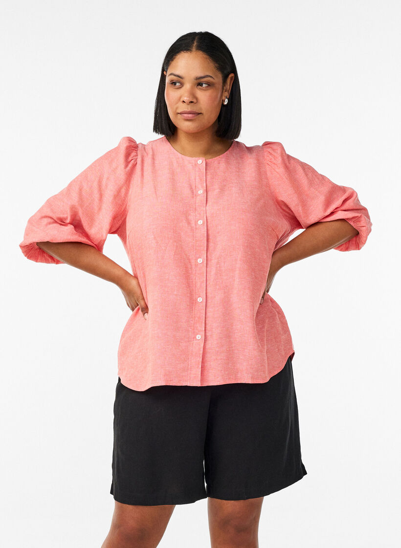 Shorts i linne och viskos med h&ouml;g midja, Svart, Model image number 0