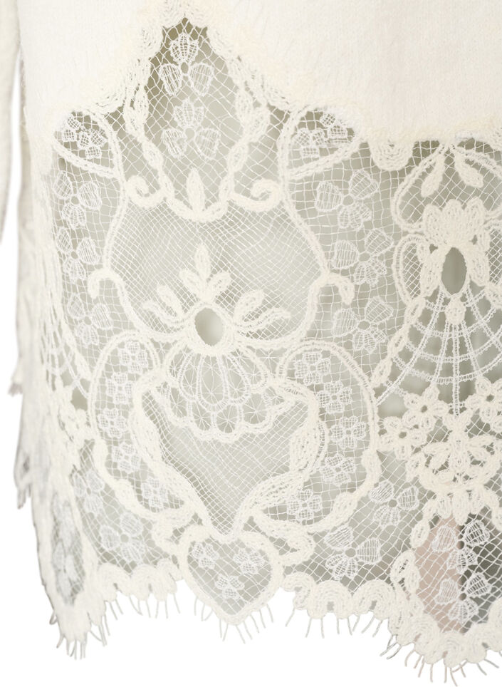 Stickad blus med raglan&auml;rmar och bred spetskant, Beige, Packshot image number 4