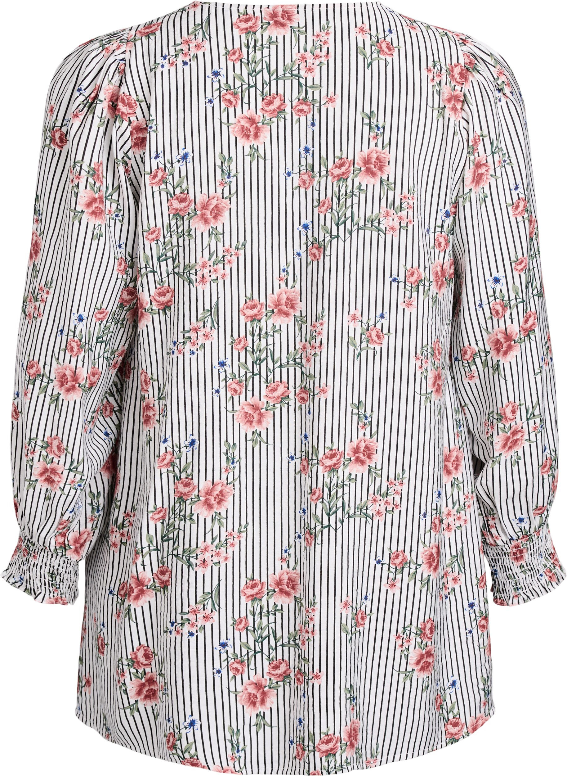 Zizzi Blus med blomm&ouml;nster och knytdetalj, Svart, Packshot image number 1