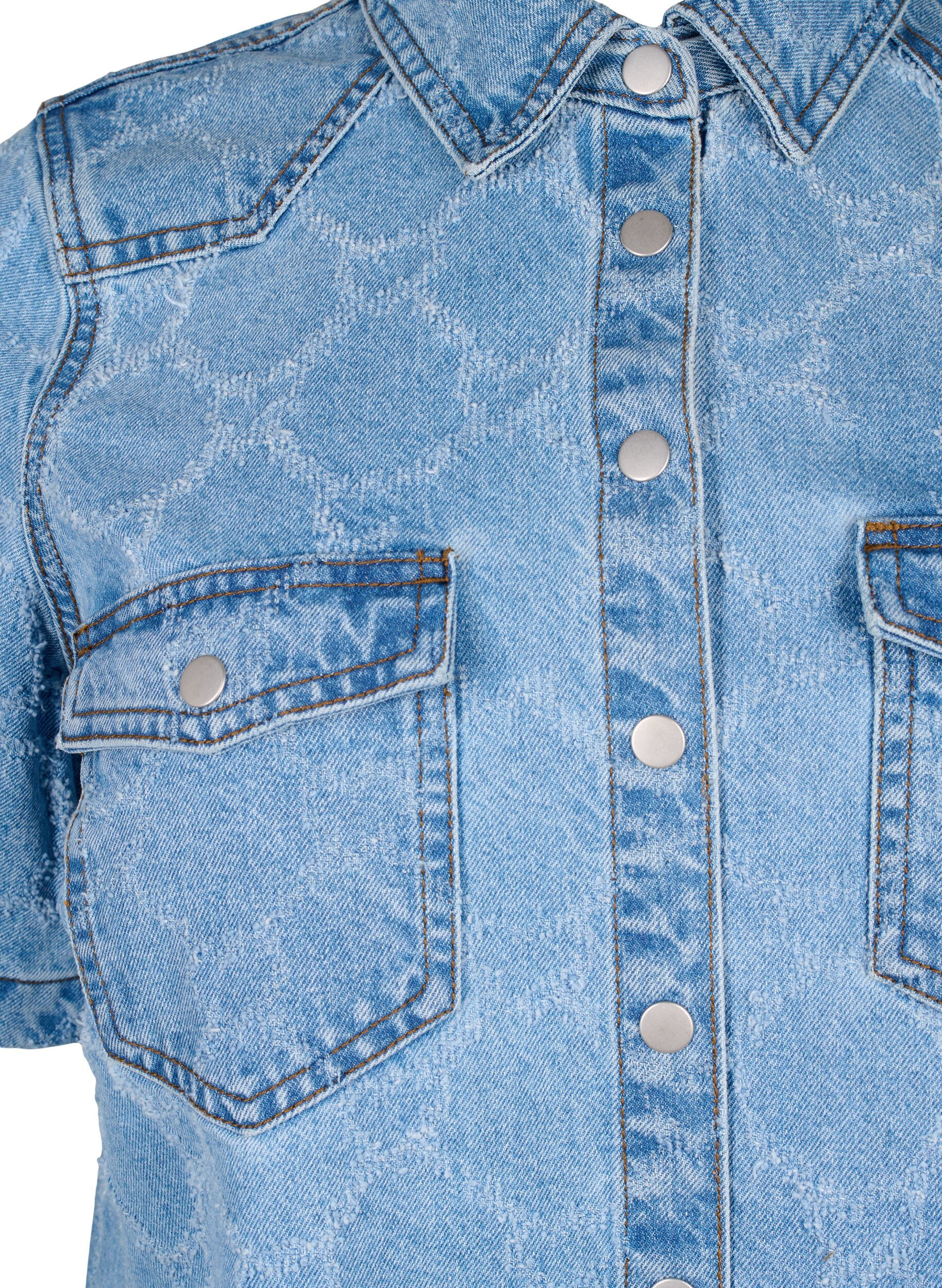 Zizzi Jeanskl&auml;nning med slitet m&ouml;nster och korta &auml;rmar, Blue Denim, Packshot image number 2