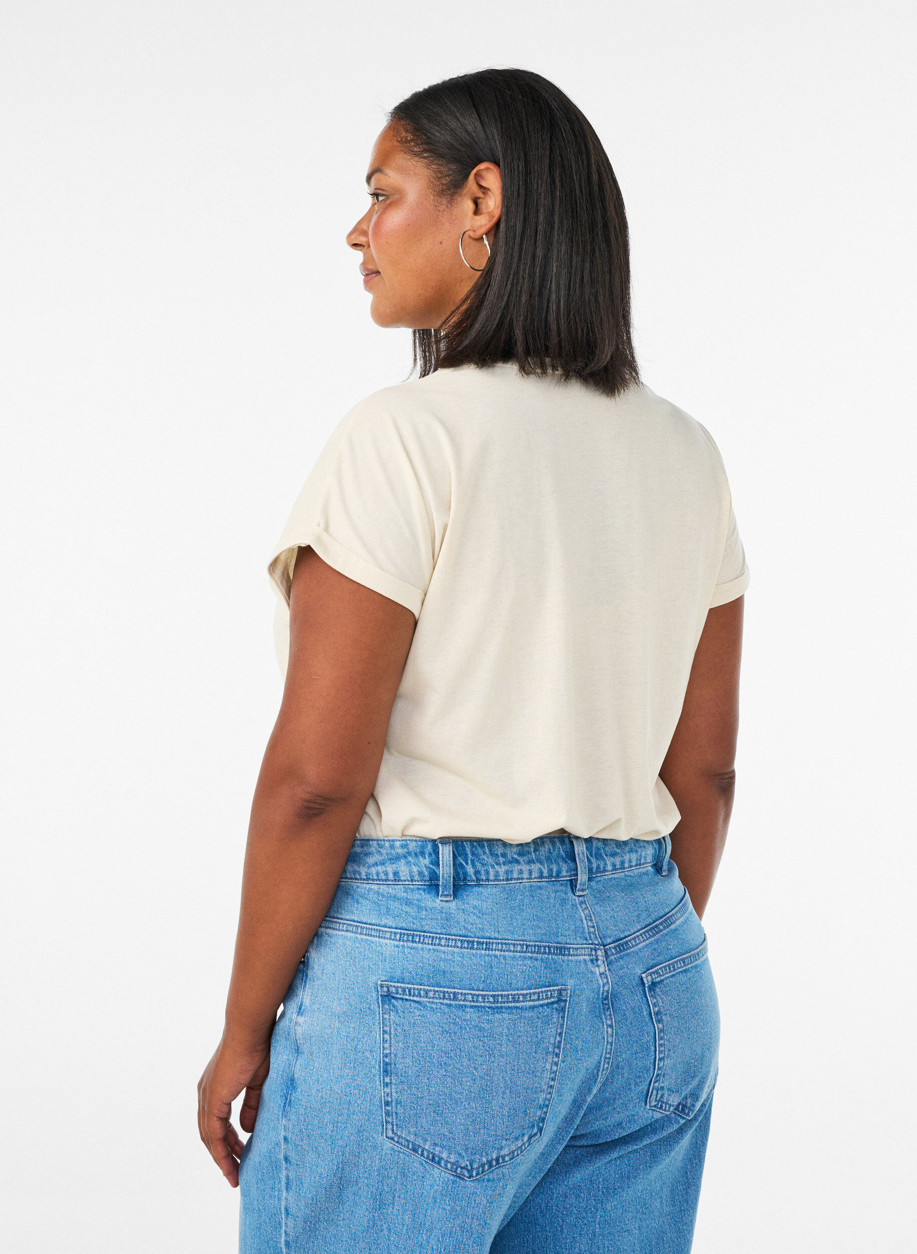 ZizziT-shirt med dekorativt tryck framtill, Vanilla, Model image number 2