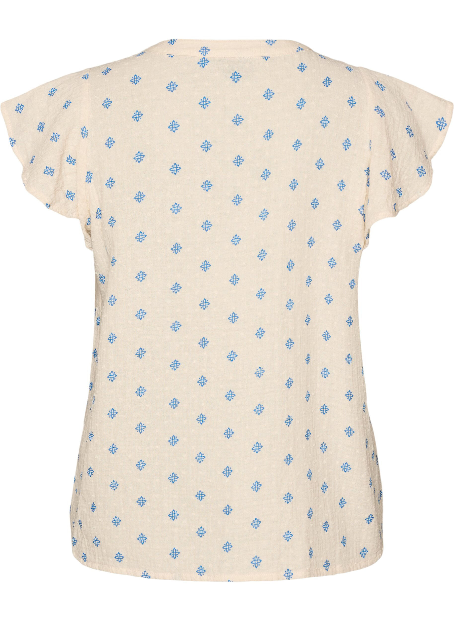 Zizzi&Auml;rml&ouml;s blus med virkad kant och volangdetalj, Beige, Packshot image number 1