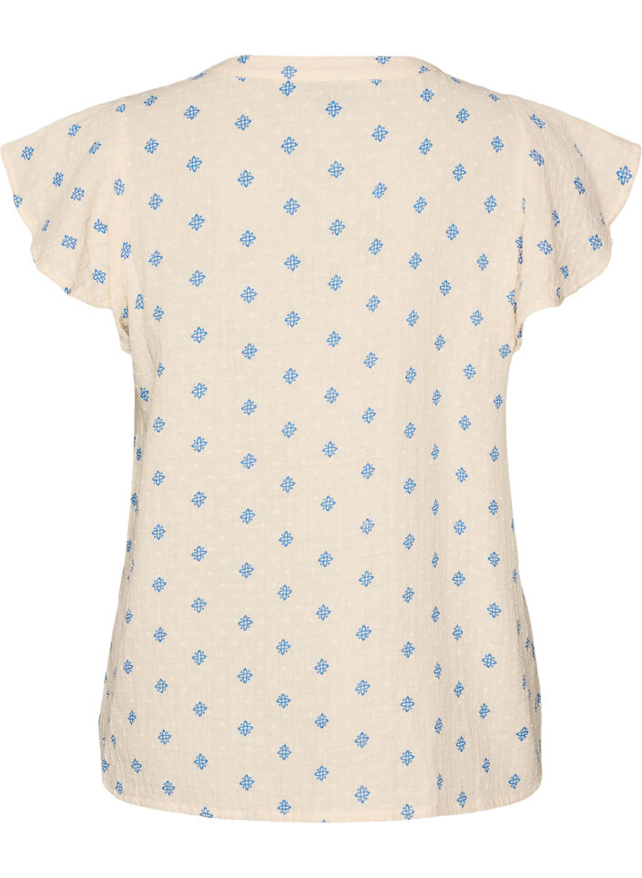 &Auml;rml&ouml;s blus med virkad kant och volangdetalj, Beige, Packshot image number 1