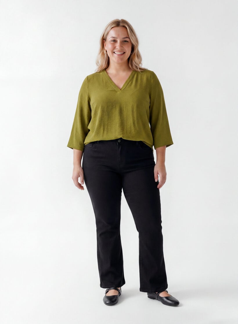 Blus med 3/4-&auml;rm, Gr&ouml;n, Model image number 1