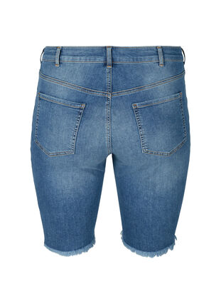Jeansshorts i tajt modell med råa kanter, Dark blue denim, Packshot image number 1