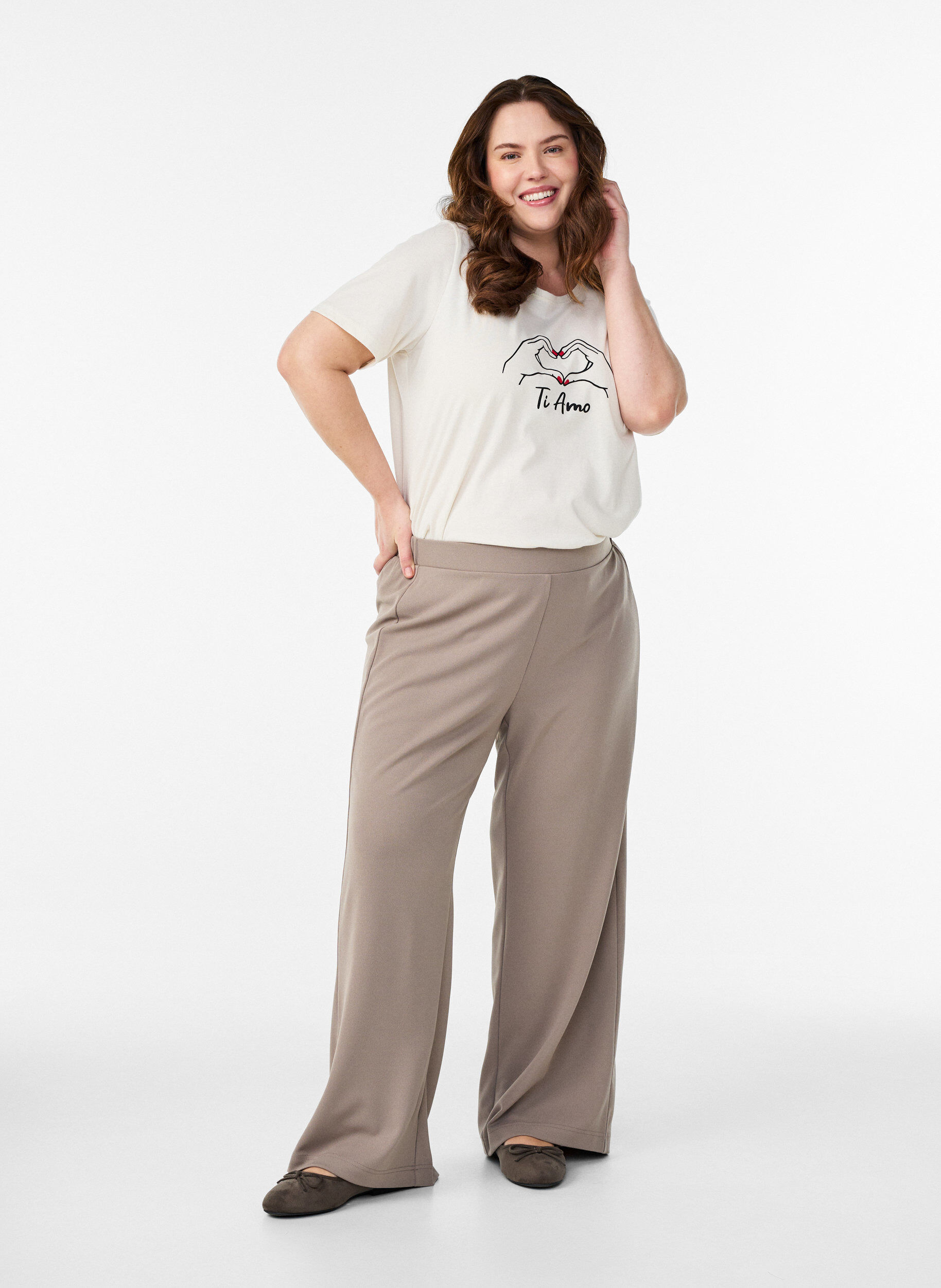 Byxor med vida ben, Beige, Model