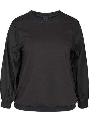 Sweatshirt med långa ärmar och ribbade muddar, Black, Packshot image number 0