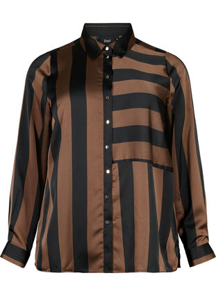 Randig satinskjorta, Chestnut/B. Stripes, Packshot image number 0