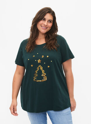 T-shirt med jultryck och paljetter, Scarab W.  Tree, Model image number 0