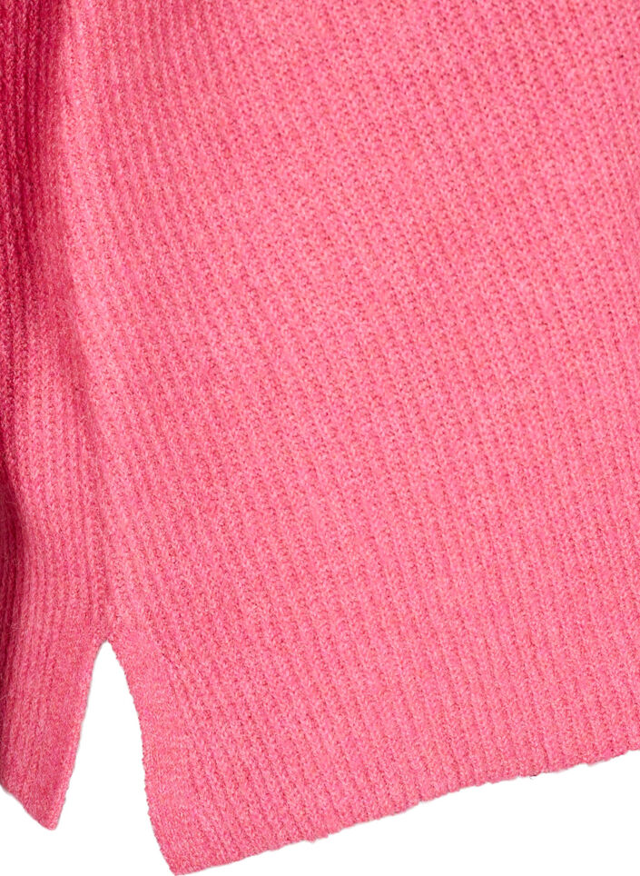 Stickad blus med v-ringning och långa ärmar, Bubblegum Wh. Mel., Packshot image number 3