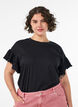 T-shirt i ekologisk bomull med volang&auml;rmar, Svart, Model image number 0
