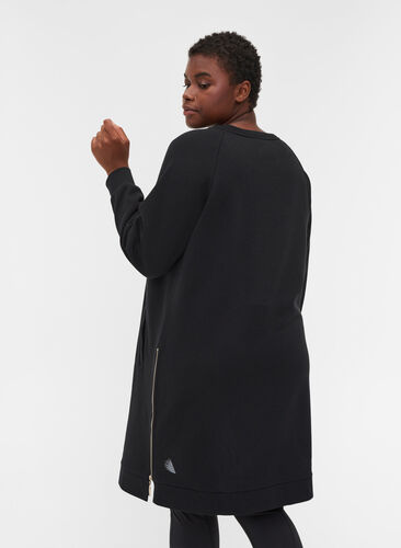 Sweatshirtklänning med fickor och slits, Black, Model image number 1