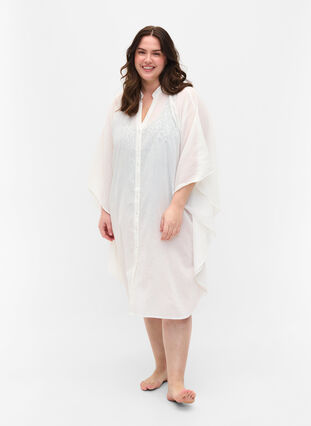 Strandklänning av bomull med knappar, Bright White, Model image number 2
