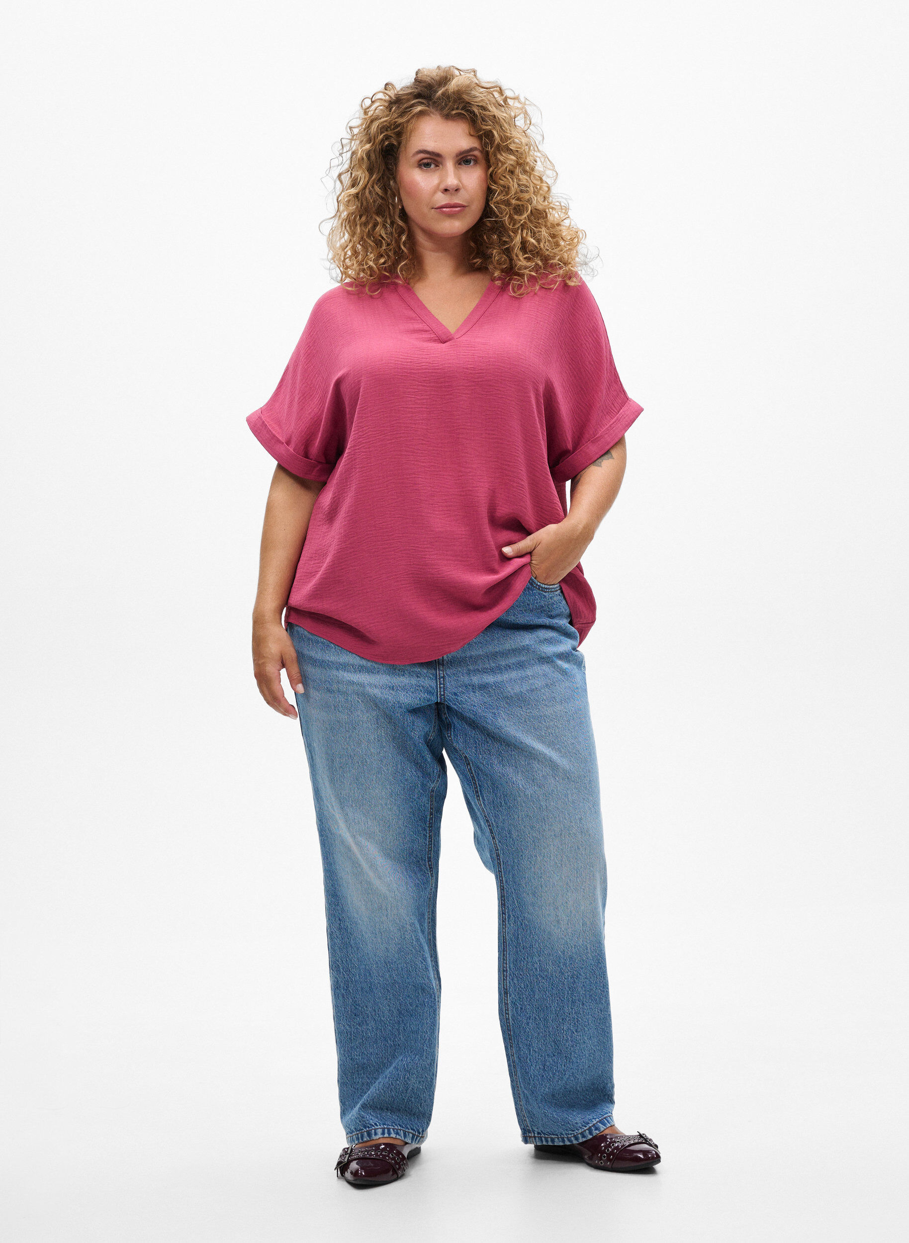 ZizziL&ouml;s blus med korta &auml;rmar, R&ouml;d, Model image number 1