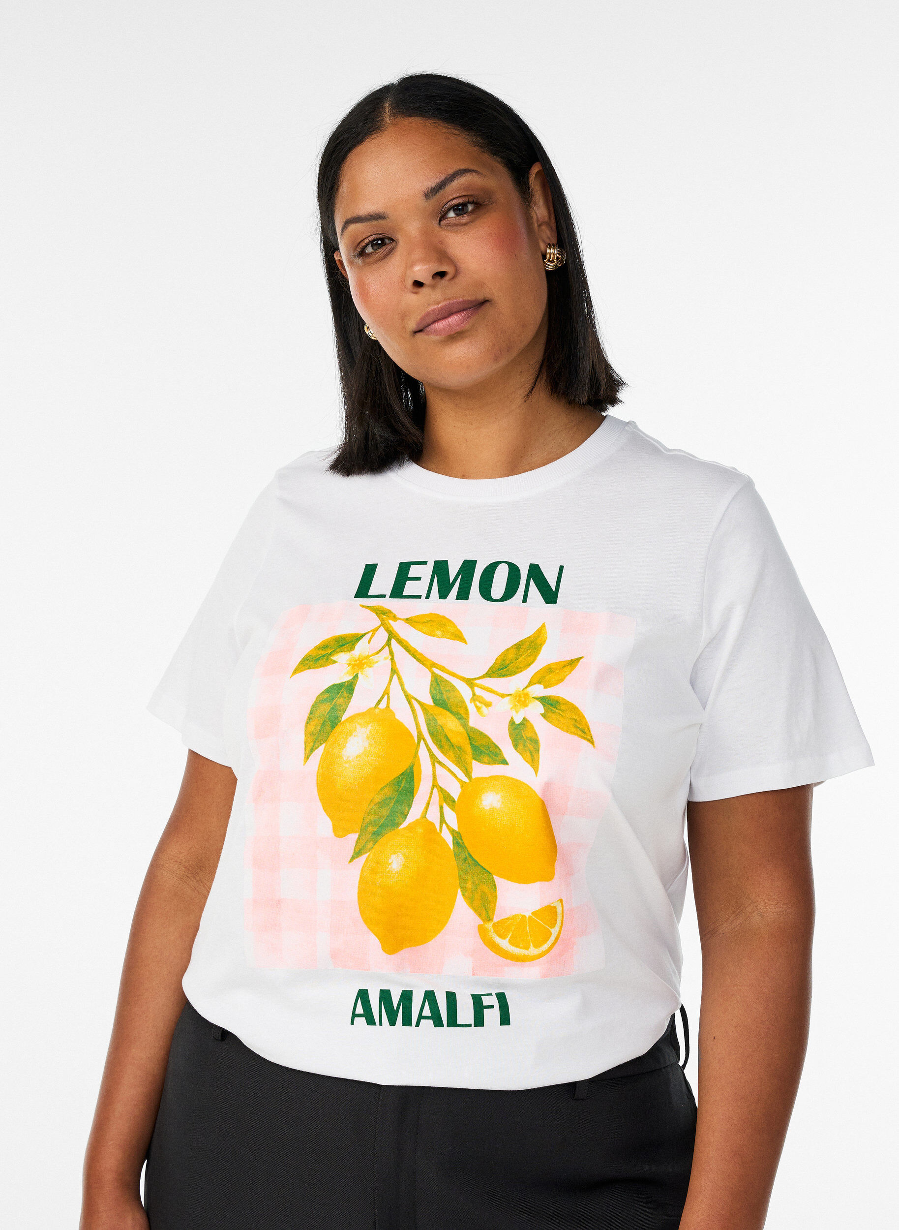 T-shirt i bomull med tryck, Vit, Model