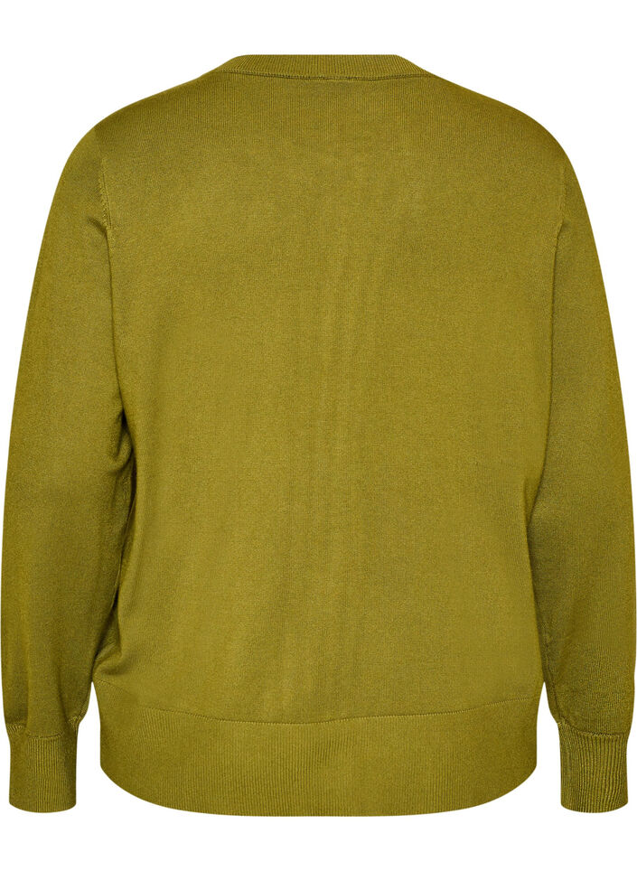 Stickad kofta med rund halsringning och knappar, Gr&ouml;n, Packshot image number 1