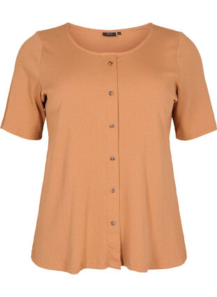 T-shirt med knappar, Pecan Brown, Packshot image number 0