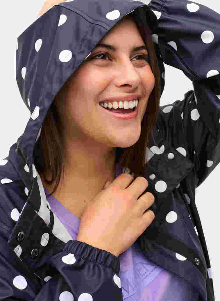 Mönstrad regnjacka med huva, Navy Blazer W/Dots, Model image number 2