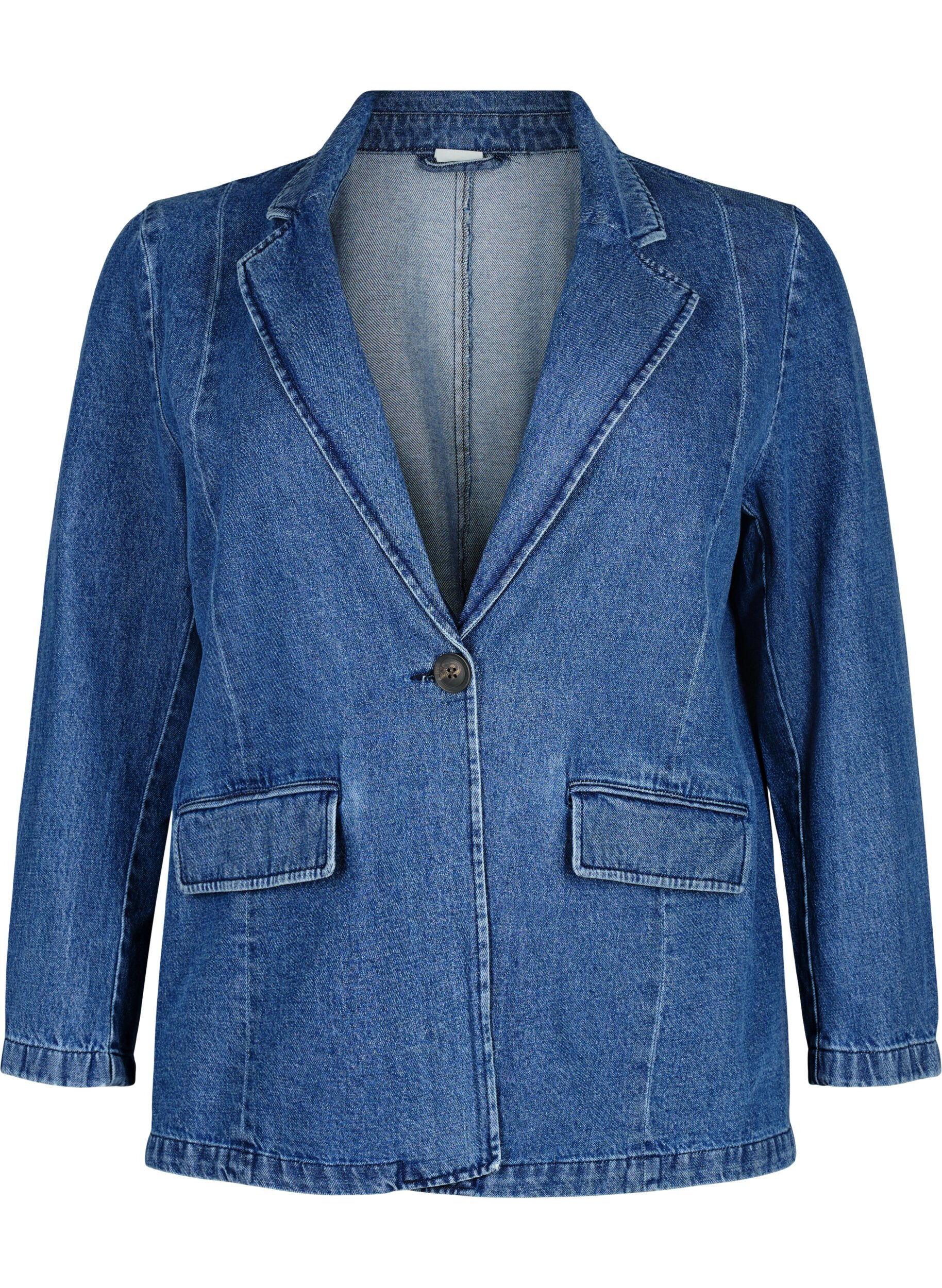 Zizzi Denimblazer med fickor, Blue Denim, Packshot image number 0