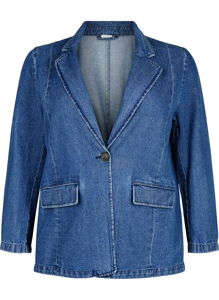 Denimblazer med fickor, Blue Denim, Packshot image number 0