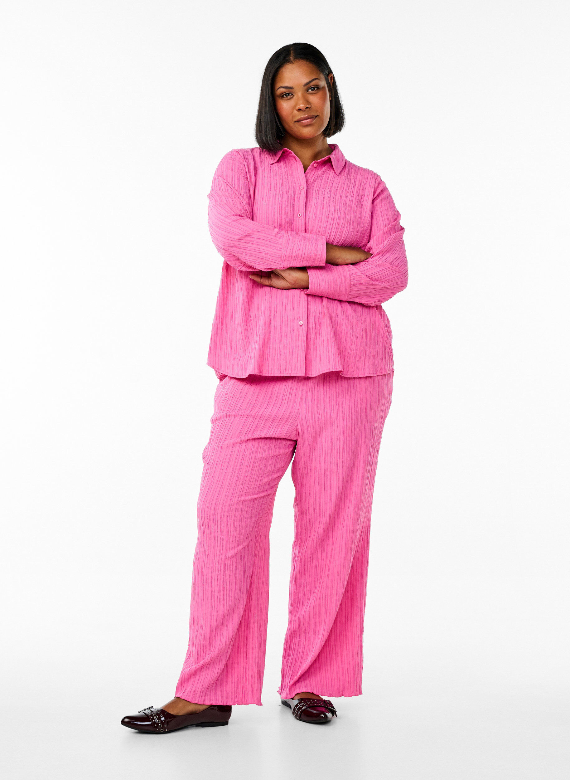 Zizzi FLASH - Skjorta med textur, Rosa, Model image number 1