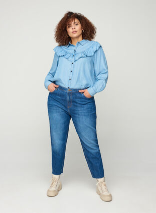 Croppade mom fit Mille jeans med lös passform, Blue denim, Model image number 2