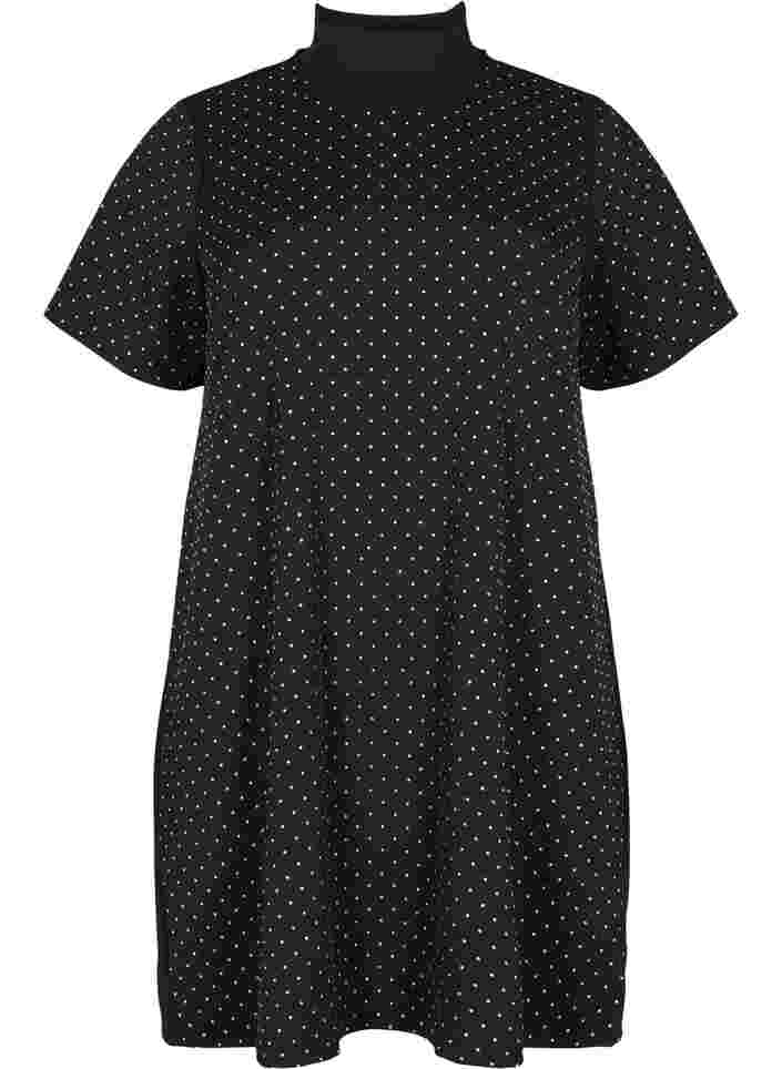Kortärmad klänning med pärlor, Black, Packshot image number 0