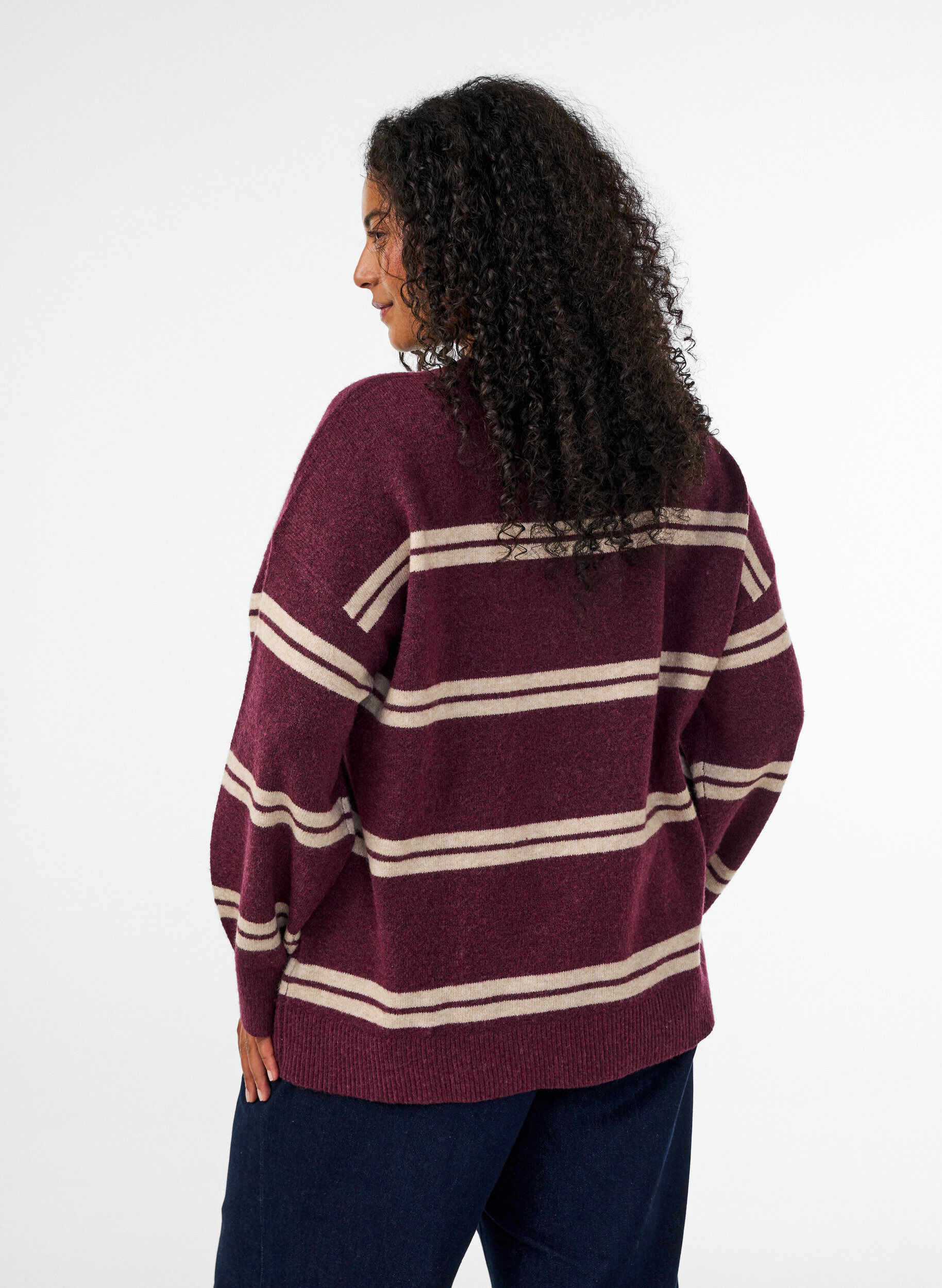 ZizziStickad blus med dubbla kontrastr&auml;nder, R&ouml;d, Model image number 2