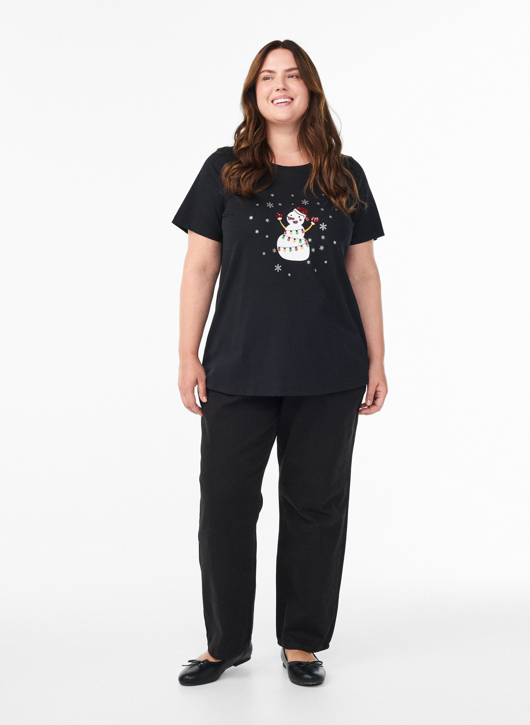 Zizzi Jul-t-shirt i ekologisk bomull, Svart, Model image number 1