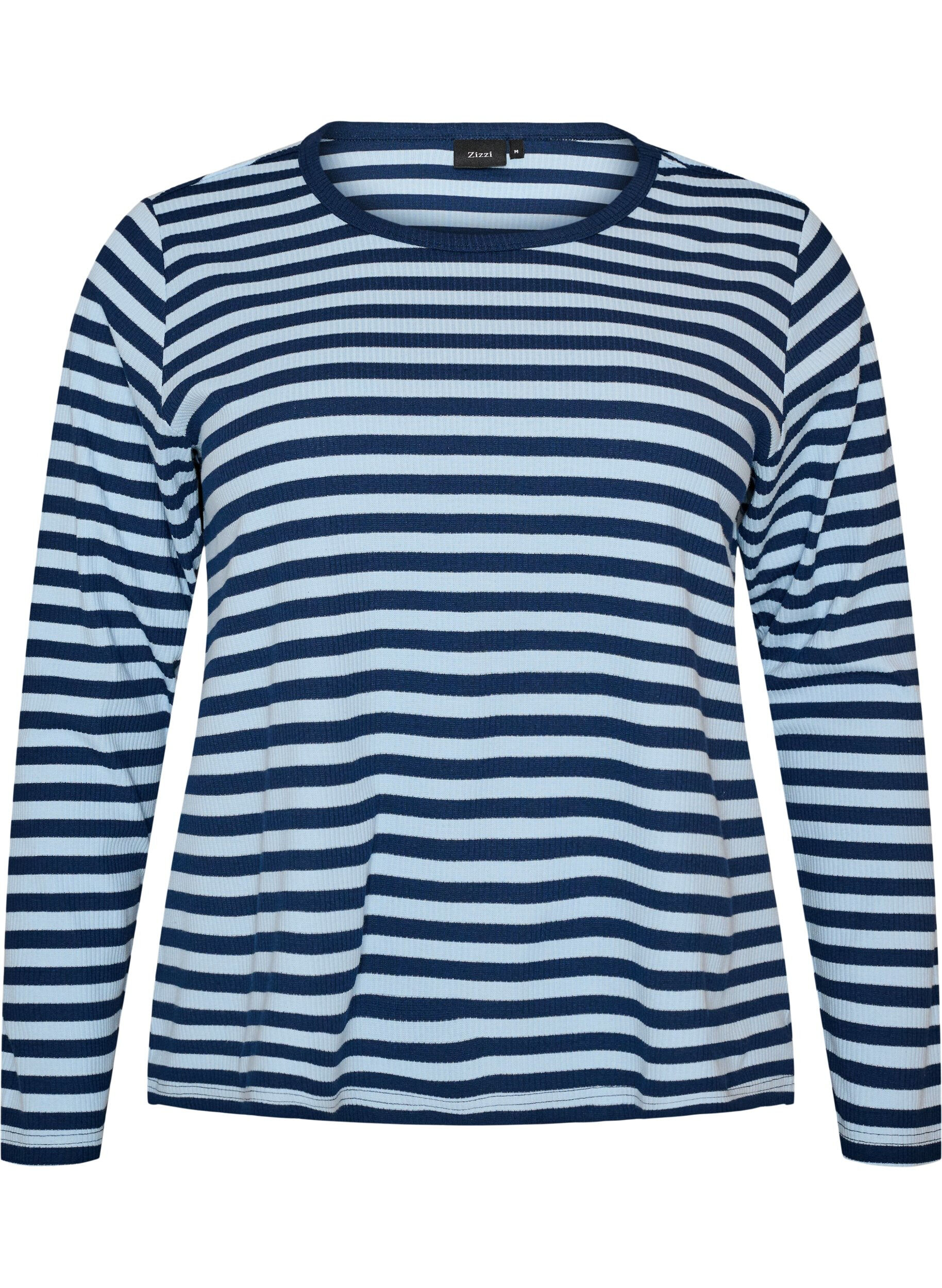 ZizziL&aring;ng&auml;rmad natt-topp i ribbad trik&aring; med r&auml;nder, Bl&aring;, Packshot image number 0
